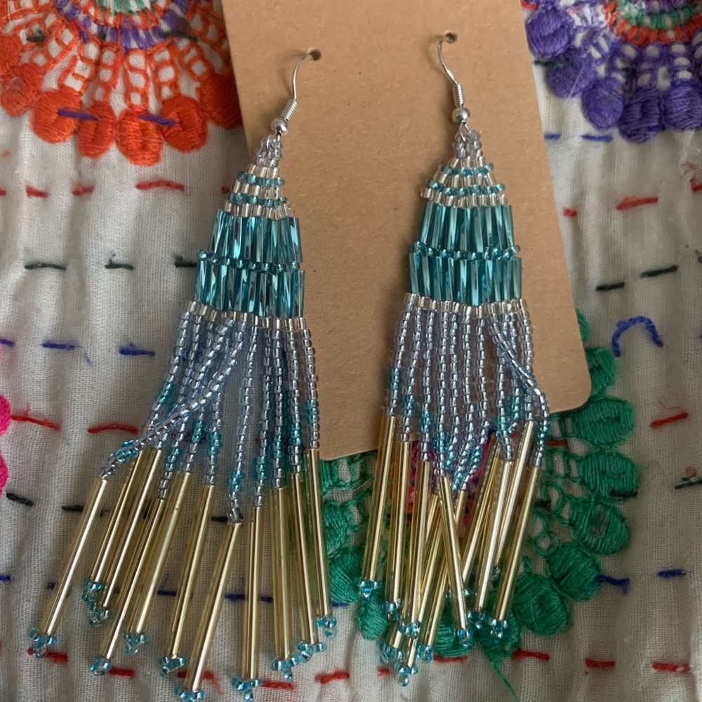 ⭐️Seed Bead blue and gold fashion earrings